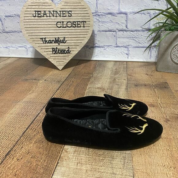 Patricia Green Elegant Antler Embroidered black Slippers Slip On Flats Shoes 6 - Picture 2 of 10